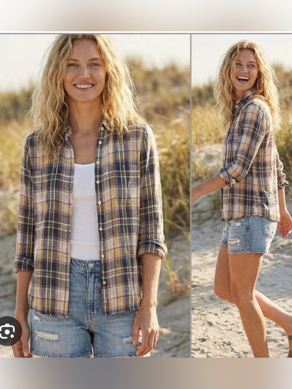 CP Shades Yellow Plaid Linen Lightweight Button Front Shirt Size M